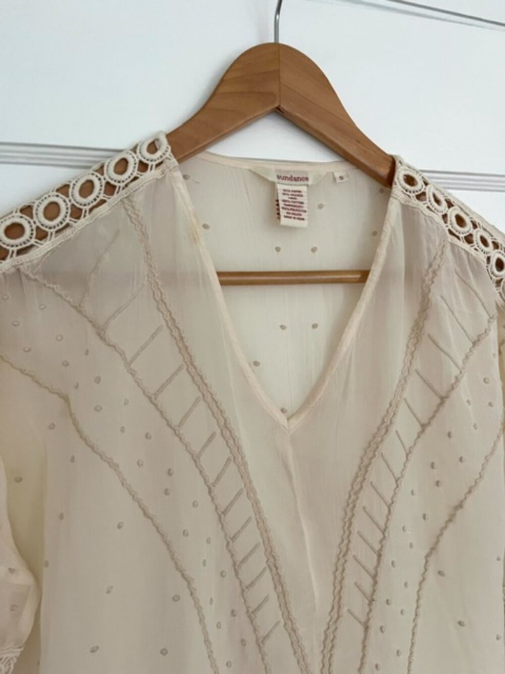 Sundance Swiss Dot Crochet Top in Ivory| Size Small - Picture 3 of 9